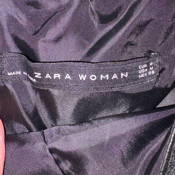 100% Lamb Leather Zara Black Sleeveless Fit & Flare Mini Dress Size M - Picture 3 of 7